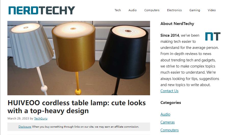 Recommended by Professional product testing website 'Nerdtechy' - Cordless Table Lamp