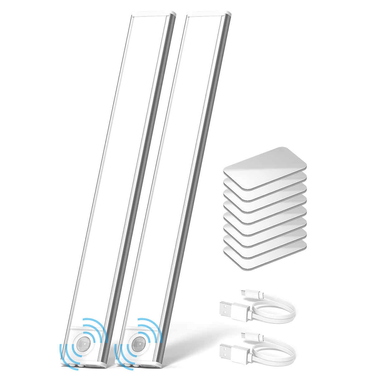 12'' Cordless Cabinet Lights (2 Pack) - LED, 2000mAh, Rechargeable, Magnetic Sensor Closet Lights