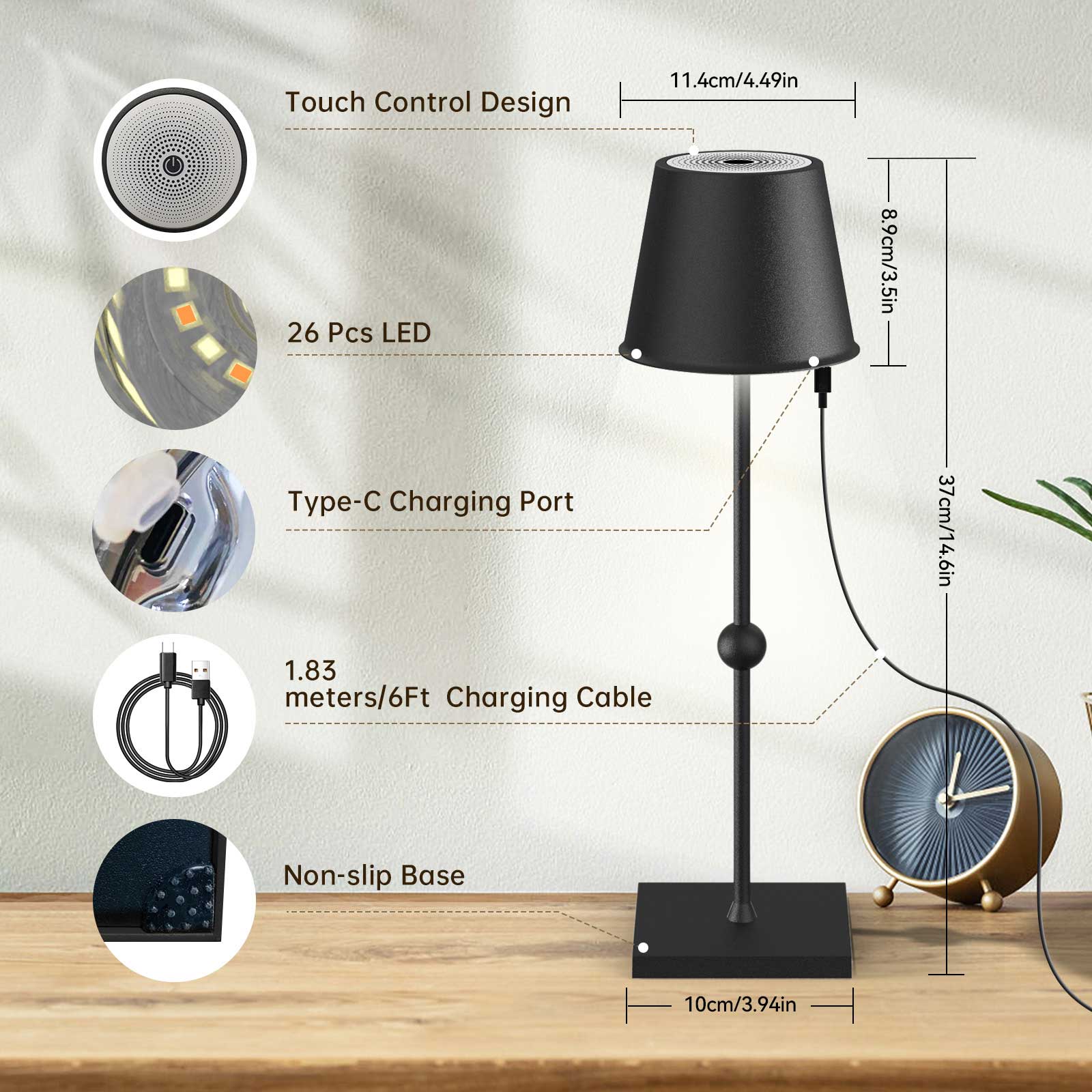 Huiveoo Cordless Table Lamp Silva-A black