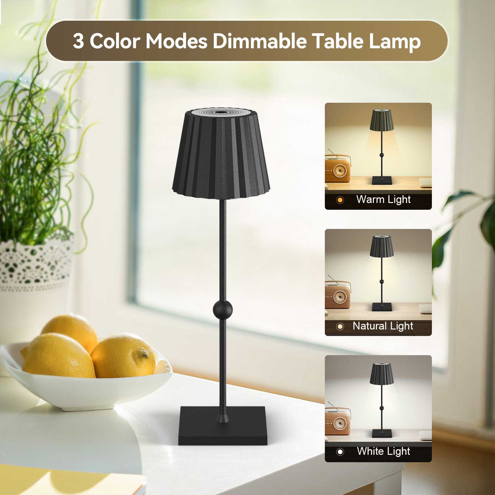 Huiveoo 3 Color Modes Dimmable Table Lamp Silva-B black