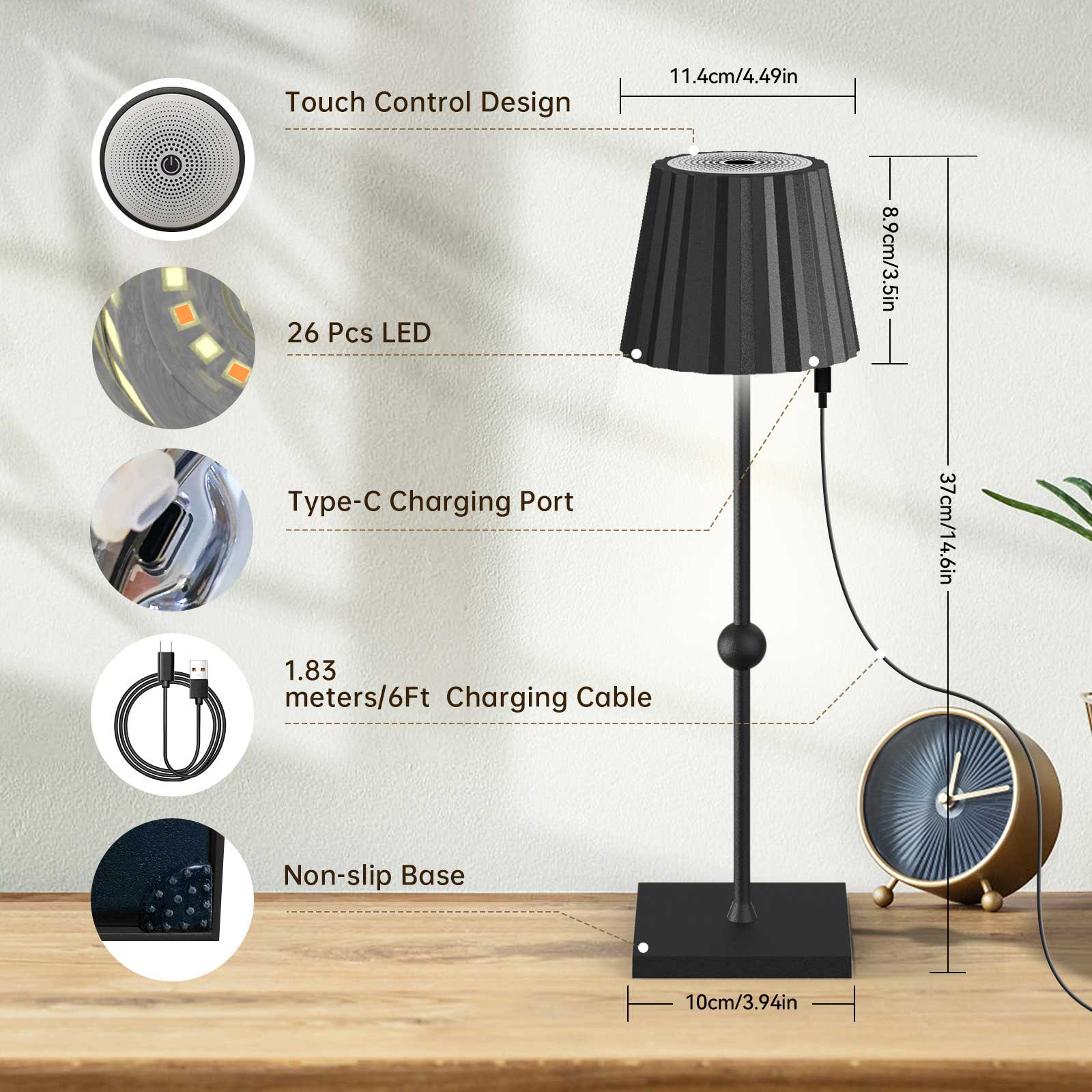 Huiveoo Cordless Table Lamp Silva-B black