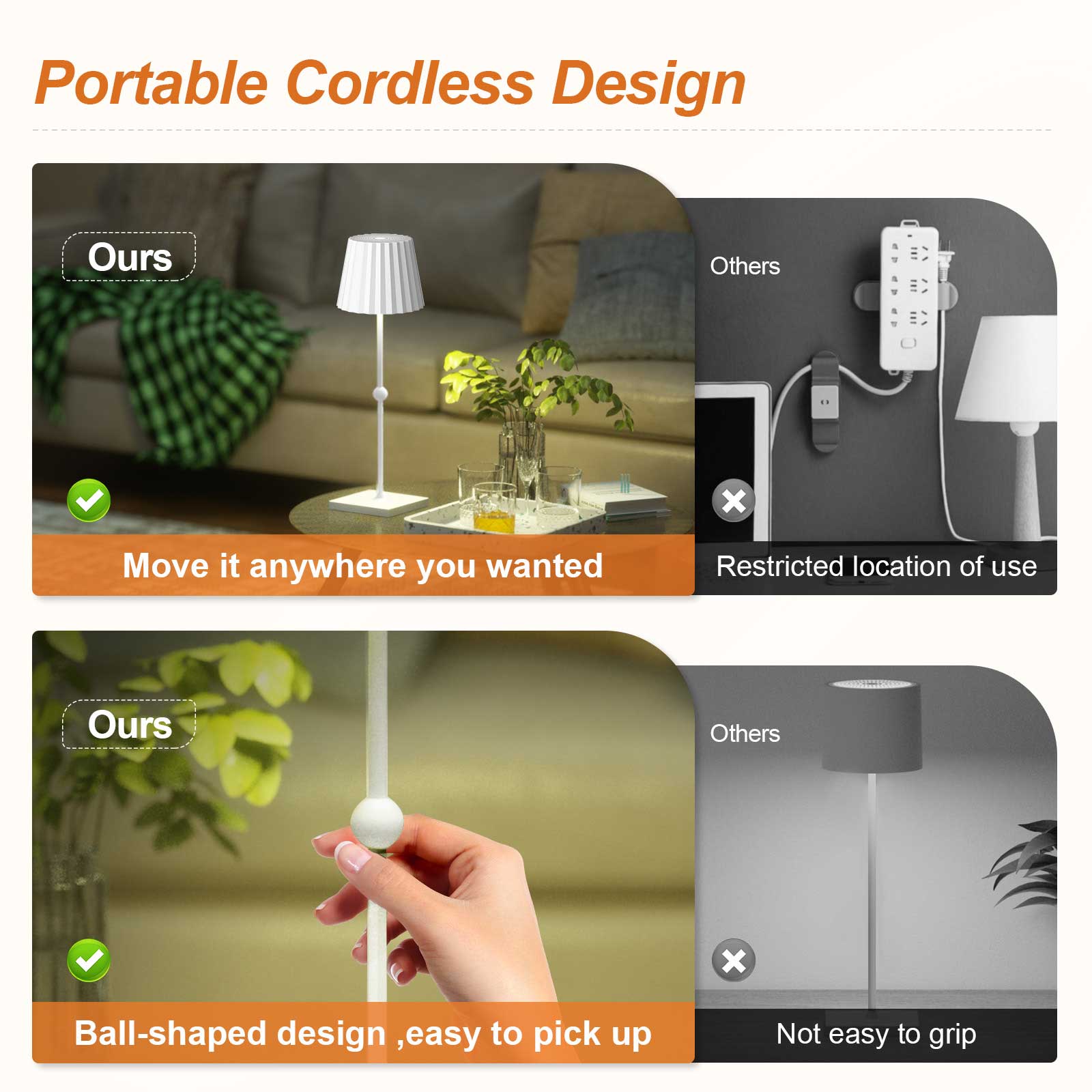 Huiveoo Portable Cordless Design Table Lamp Silva-B white