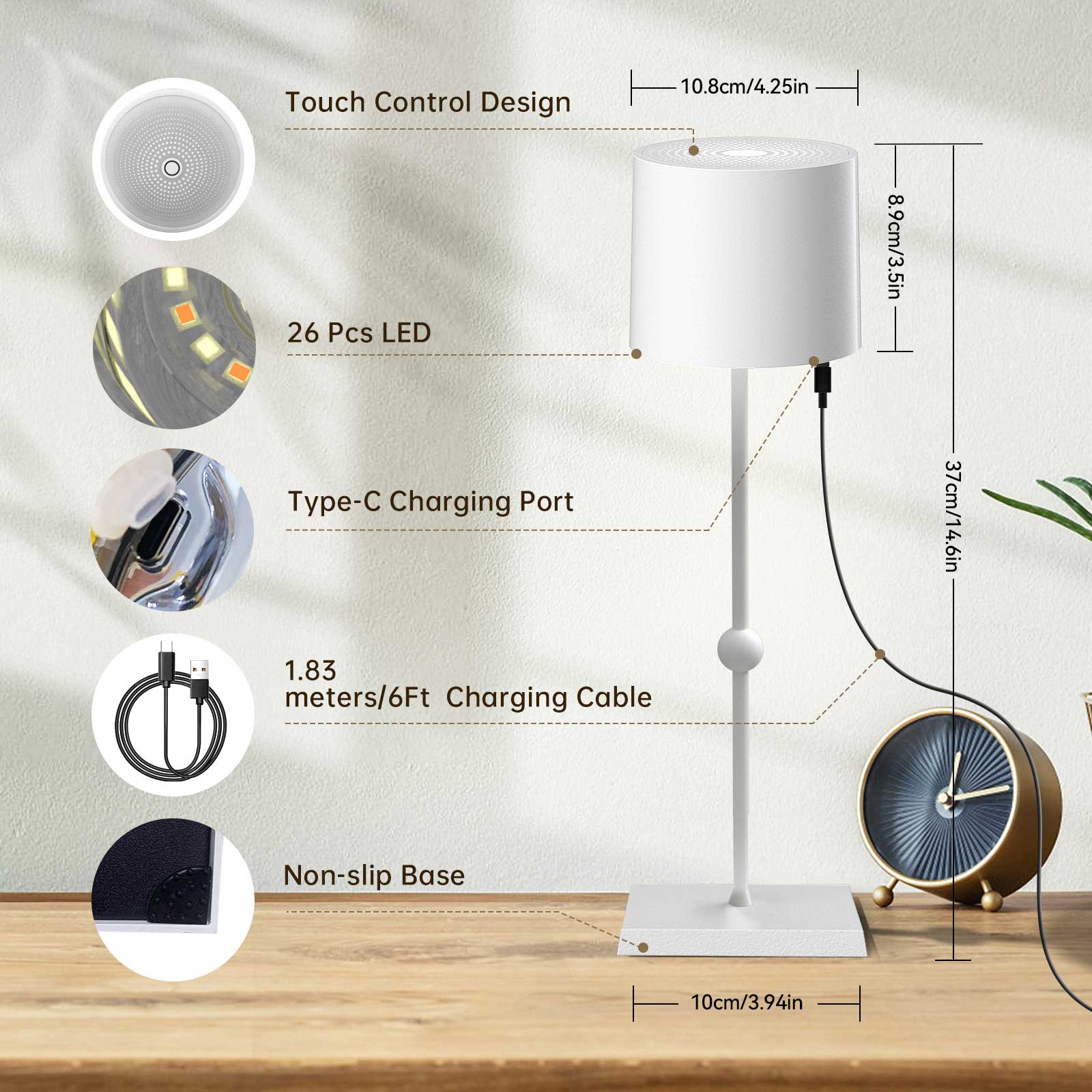 Huiveoo Cordless Table Lamp Silva-C White