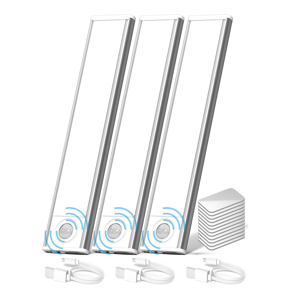 8'' Cordless Cabinet Lights (3 Pack) - LED, 1000mAh, Rechargeable, Magnetic Sensor Closet Lights