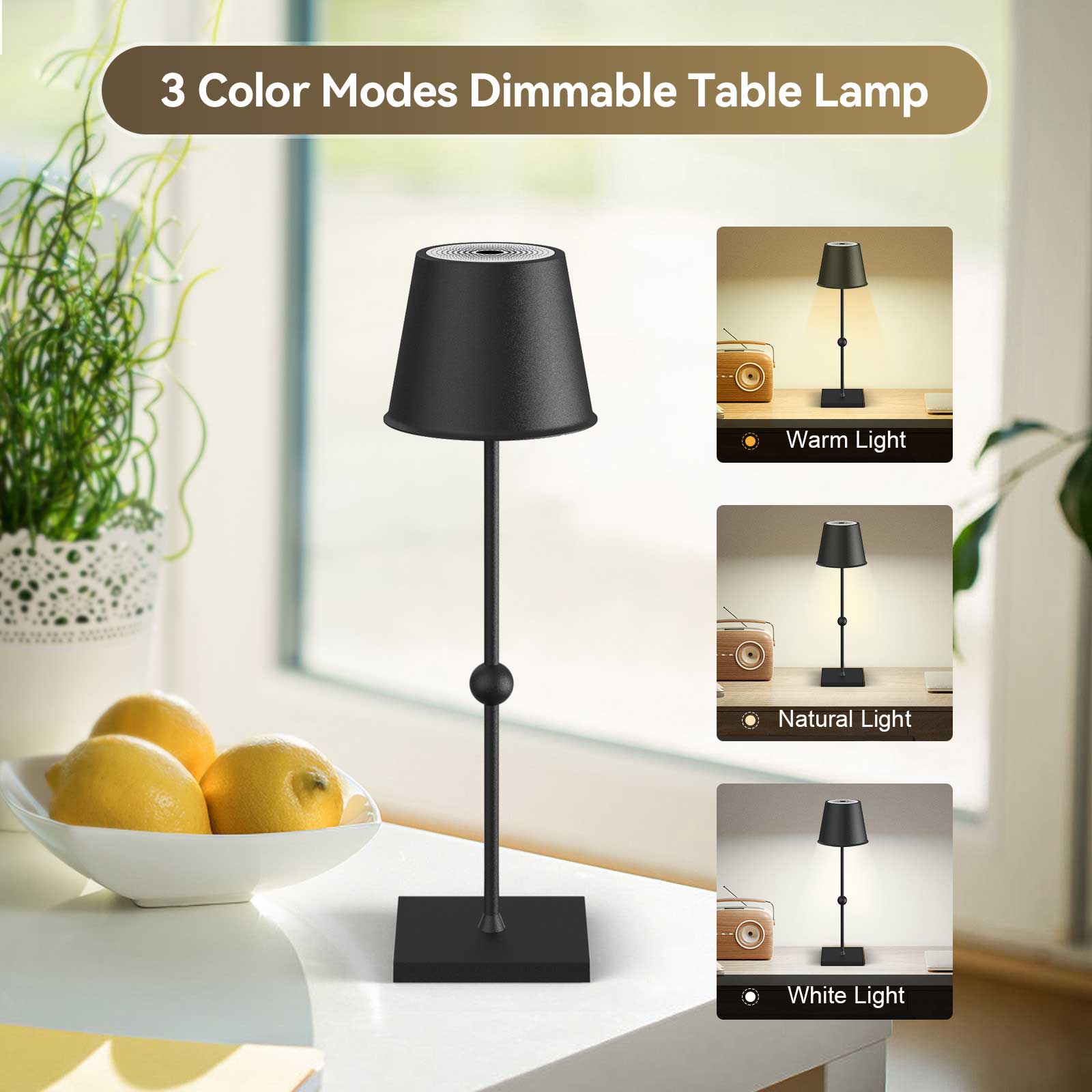 Huiveoo 3 Color Modes Dimmable Table Lamp Silva-A black