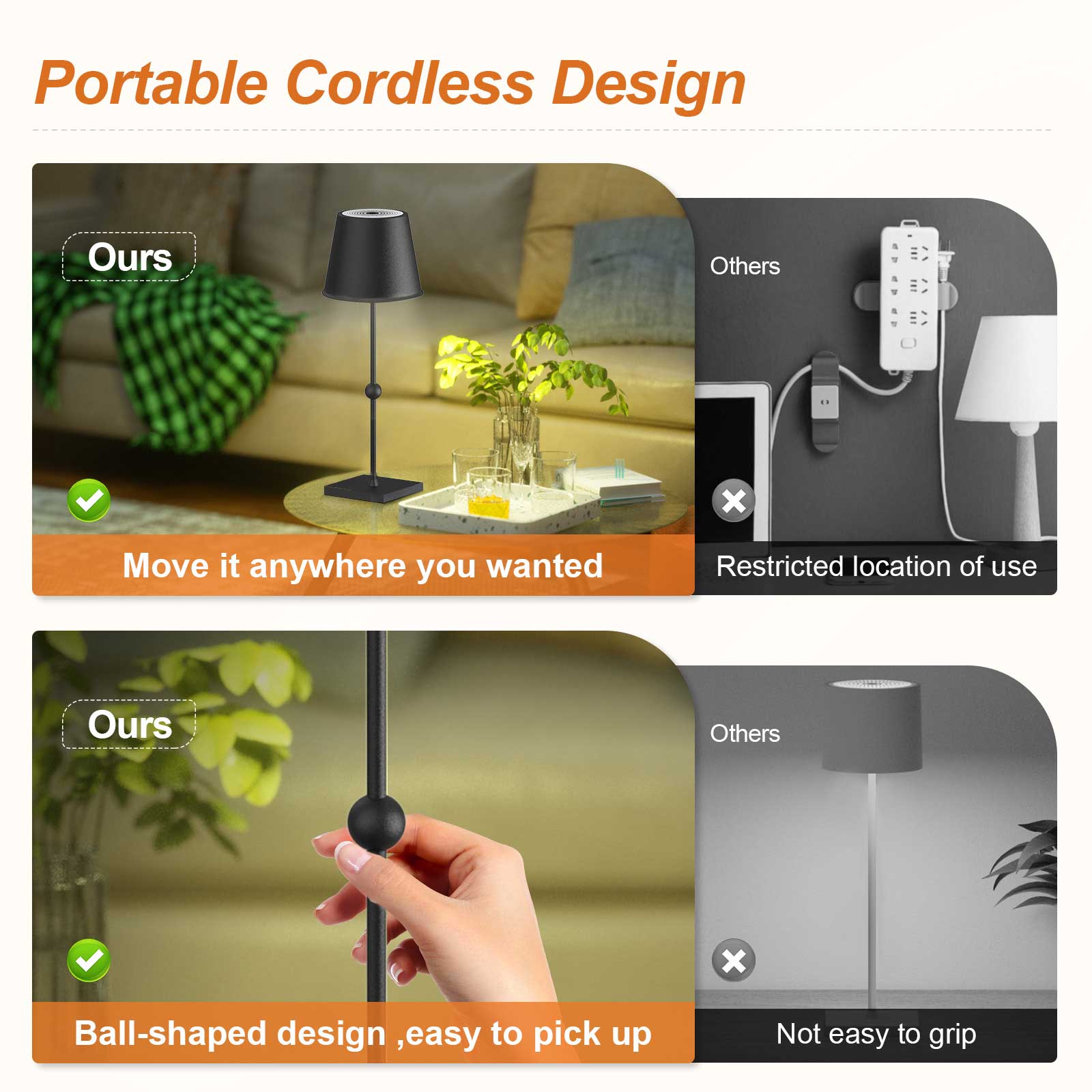 Huiveoo Portable Cordless Design Table Lamp Silva-A black