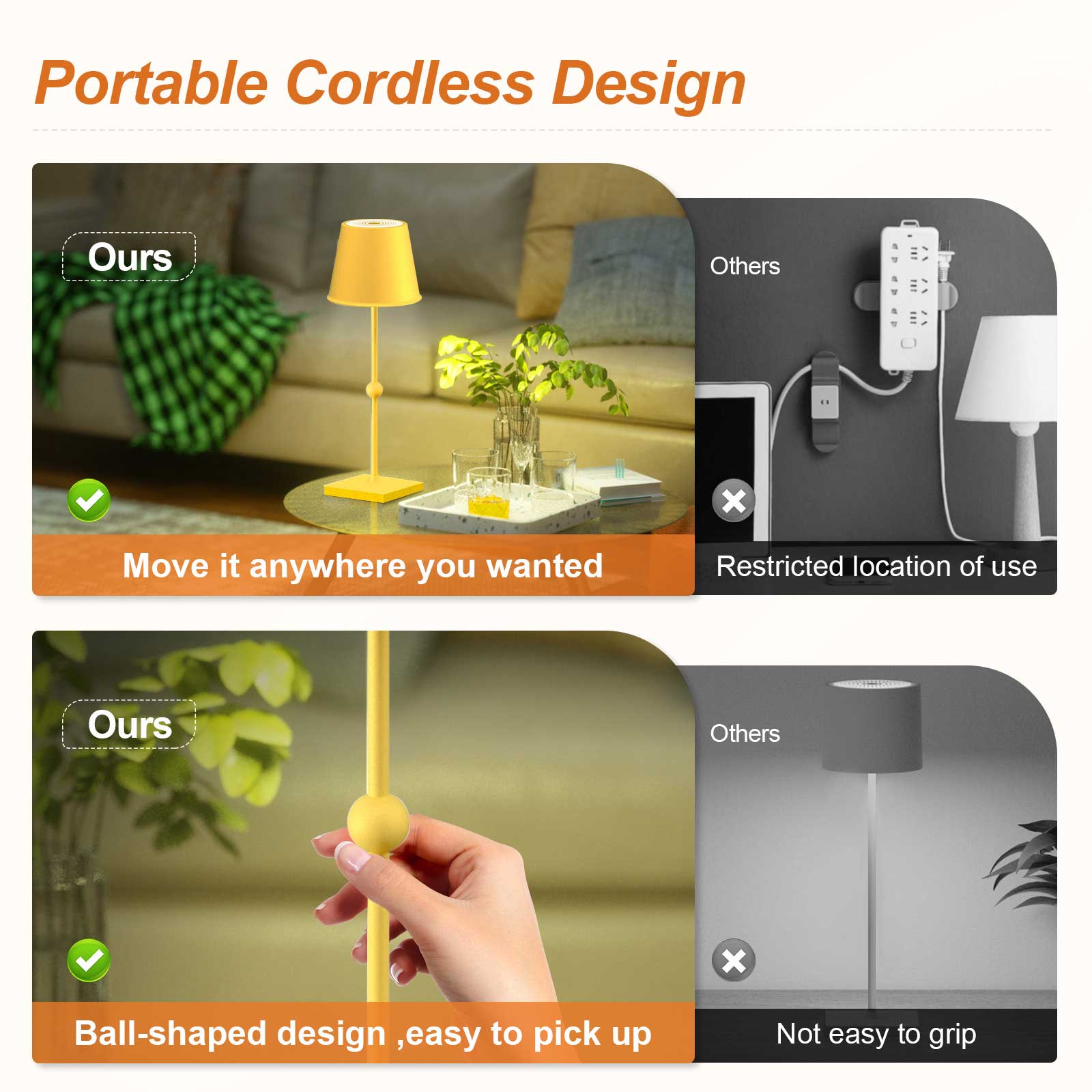 Huiveoo Portable Cordless Design Table Lamp Silva-A Gold