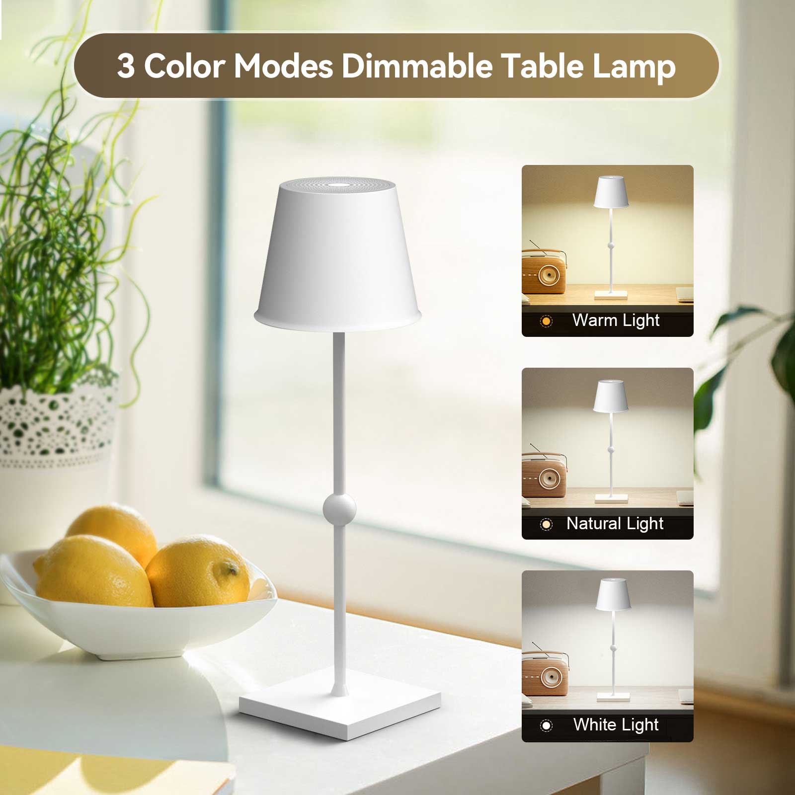 Huiveoo 3 Color Modes Dimmable Table Lamp Silva-A white