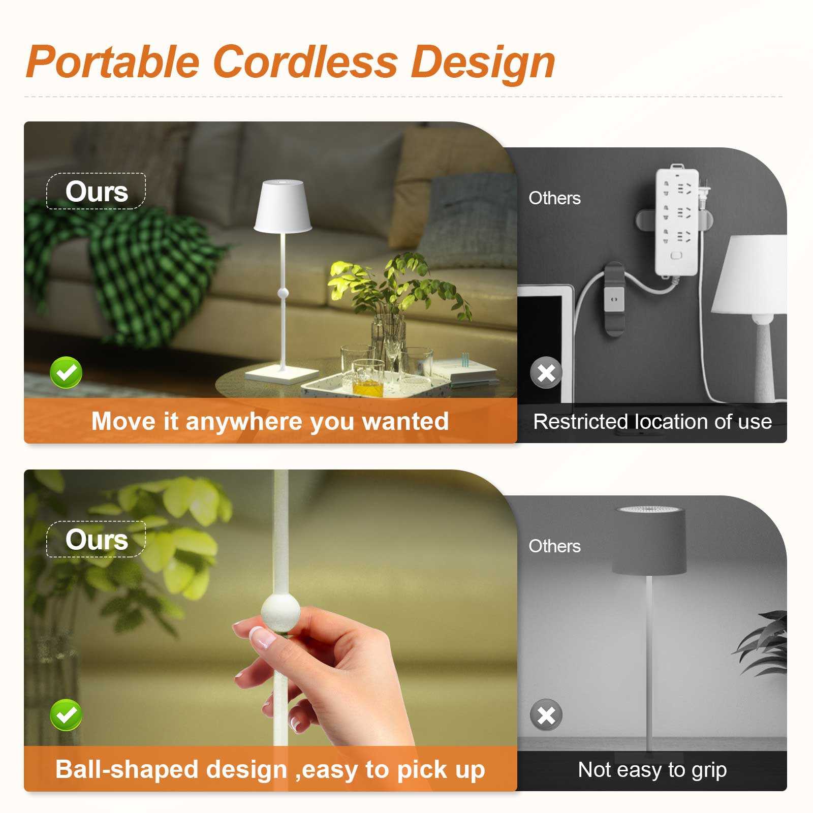 Huiveoo Portable Cordless Design Table Lamp Silva-A white