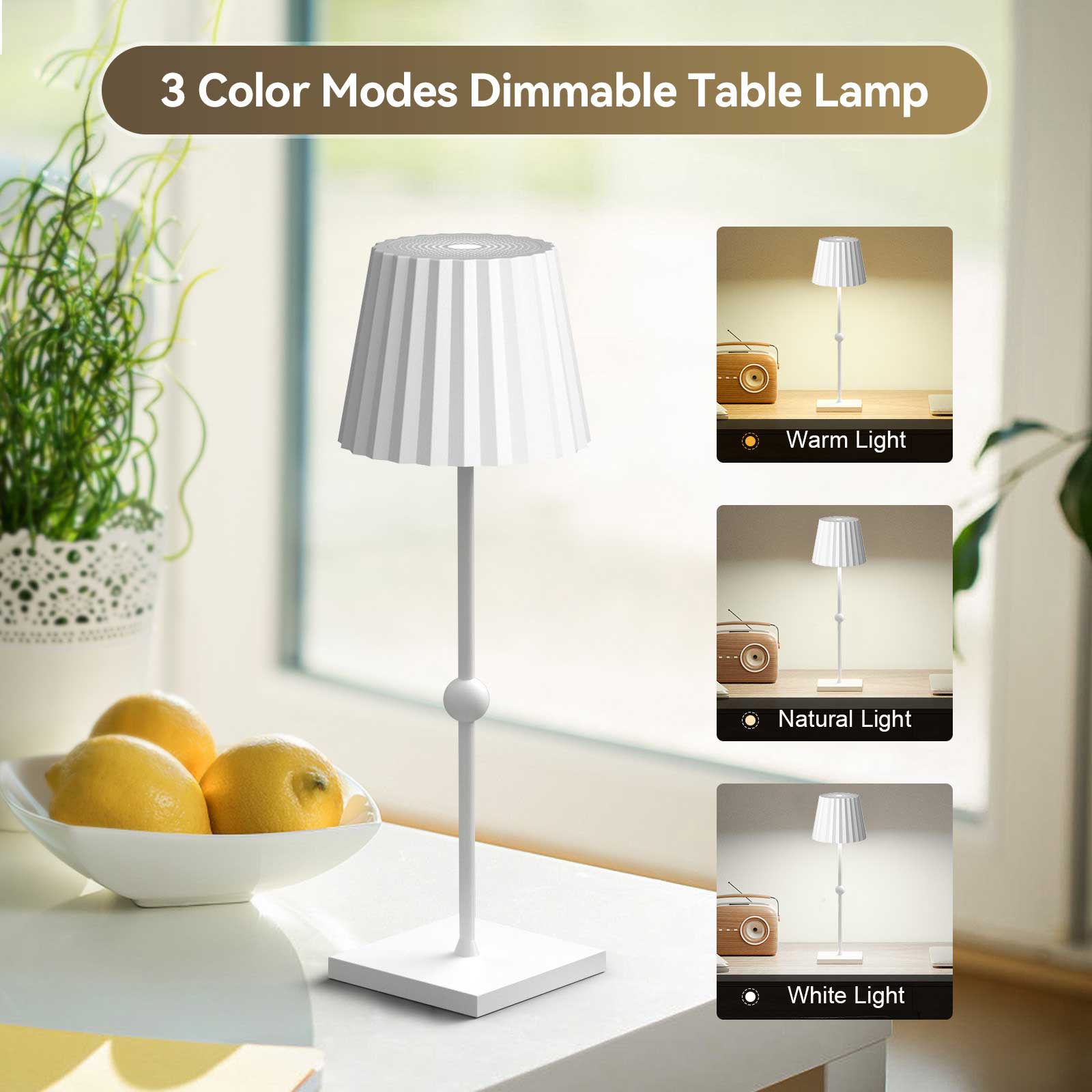 Huiveoo 3 Color Modes Dimmable Table Lamp Silva-B white