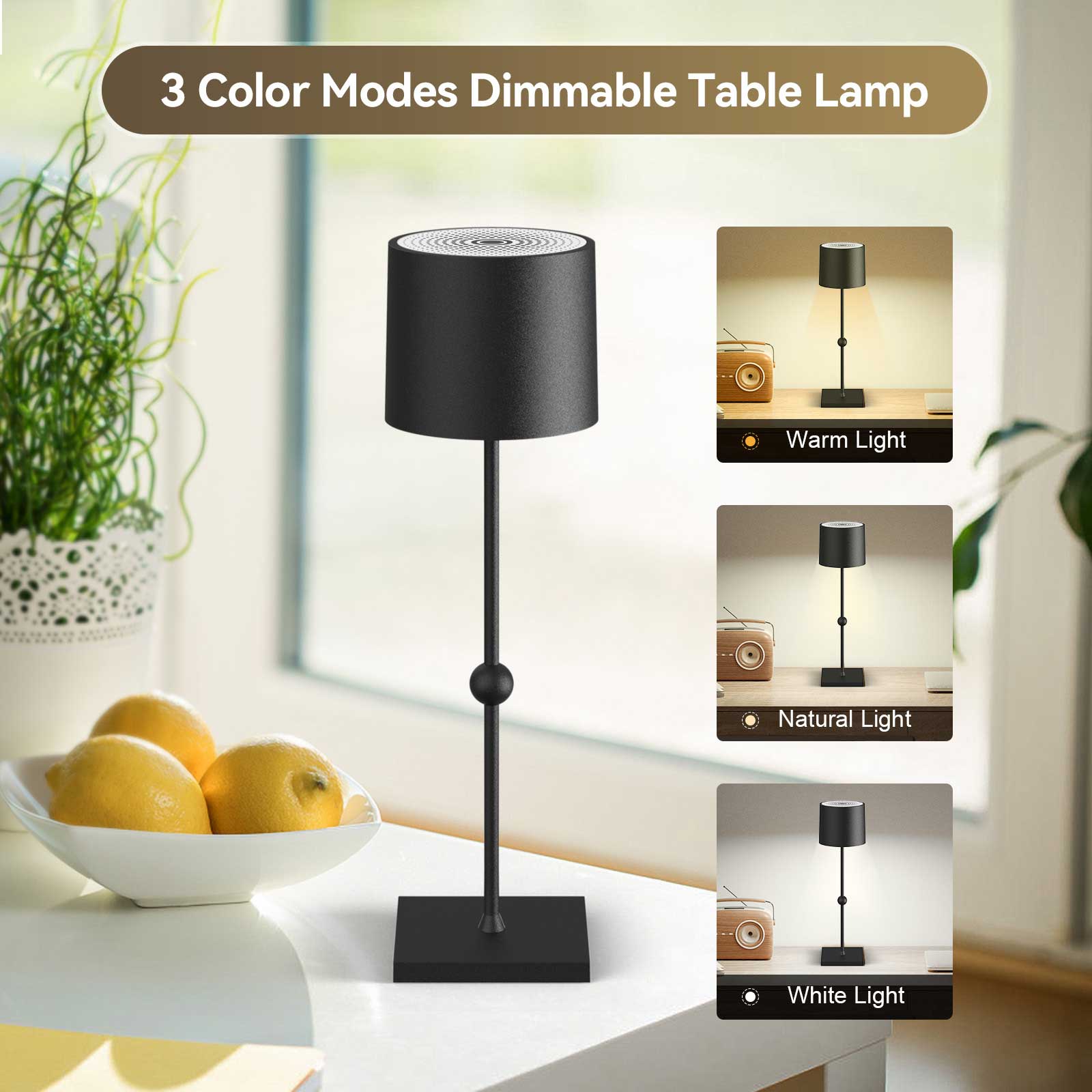 Huiveoo 3 Color Modes Dimmable Table Lamp Silva-C black