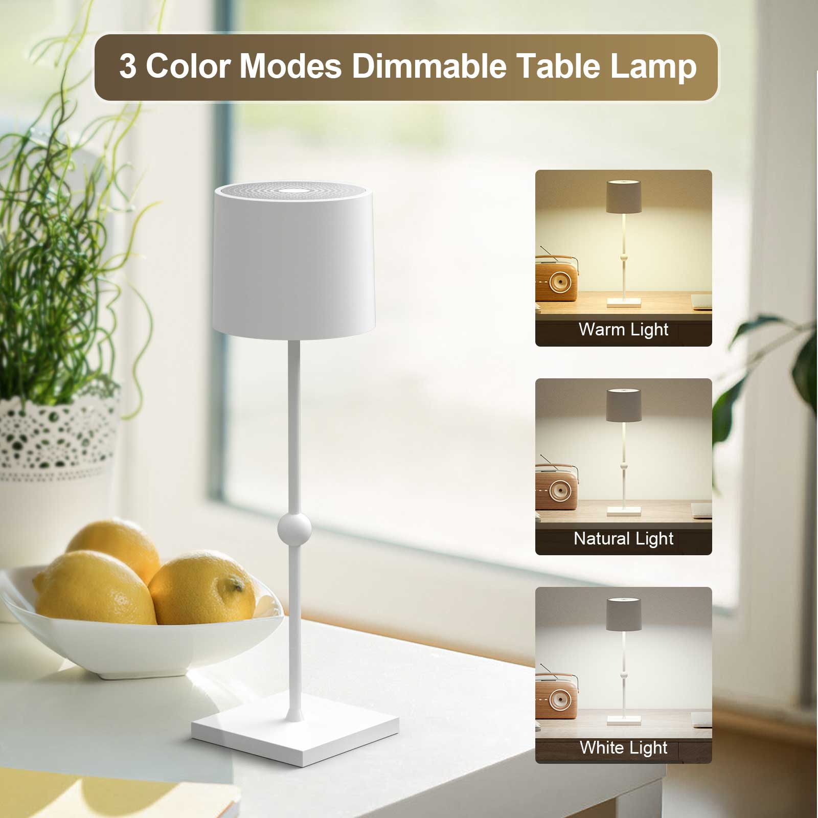 Huiveoo 3 Color Modes Dimmable Table Lamp Silva-C White